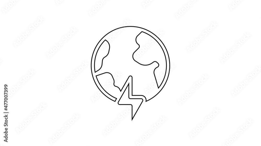 Black line Global energy power planet with flash thunderbolt icon isolated on white background. Ecology concept and environmental. 4K Video motion graphic animation Black line Global energy power planet with flash thunderbolt icon isolated on white background. Ecology concept and environmental. 4K Video motion graphic animation