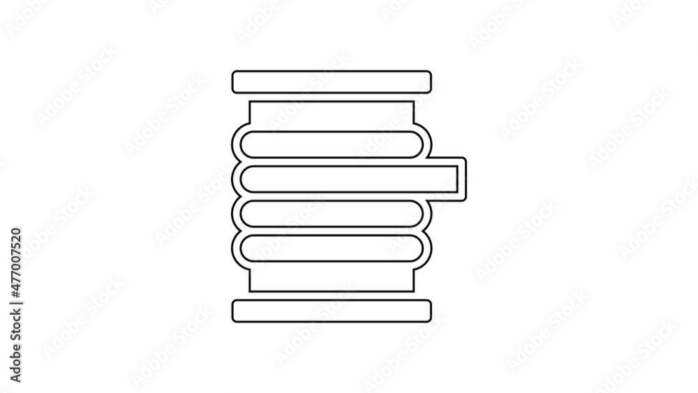 Black line Wire electric cable on a reel or drum icon isolated on white background. 4K Video motion graphic animation Black line Wire electric cable on a reel or drum icon isolated on white background. 4K Video motion graphic animation