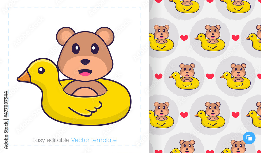 Cute bear mascot character. Can be used for stickers, pattern, patches, textiles, paper. Vector illustration
