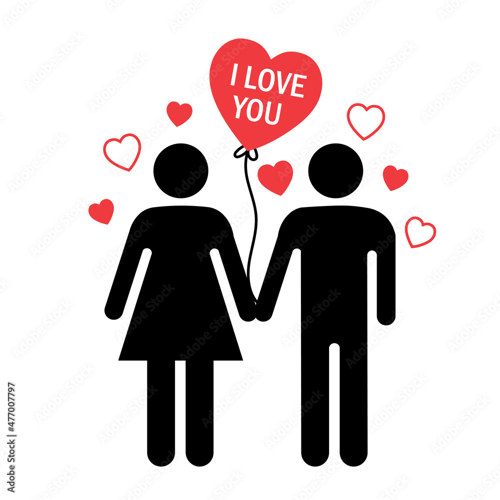man and woman holding heart icon. happy valentine's day.i love you in red heart. isolated on white background. vector illustration in flat style modern design. man and woman holding heart icon. happy valentine's day.i love you in red heart. isolated on white background. vector illustration in flat style modern design.