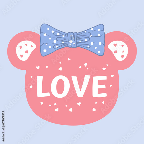 Cute bear girl silhouette with Love slogan text. Vector illustration for print on t-shirt and other uses