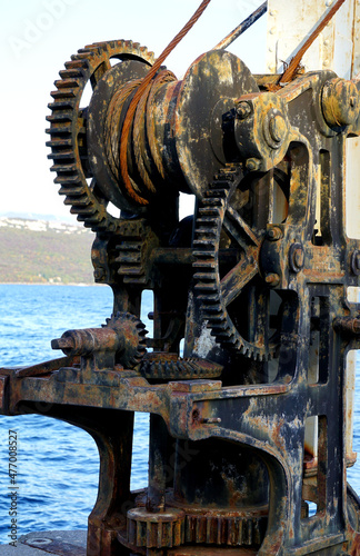 An old rusty machine used to get ships out of the sea