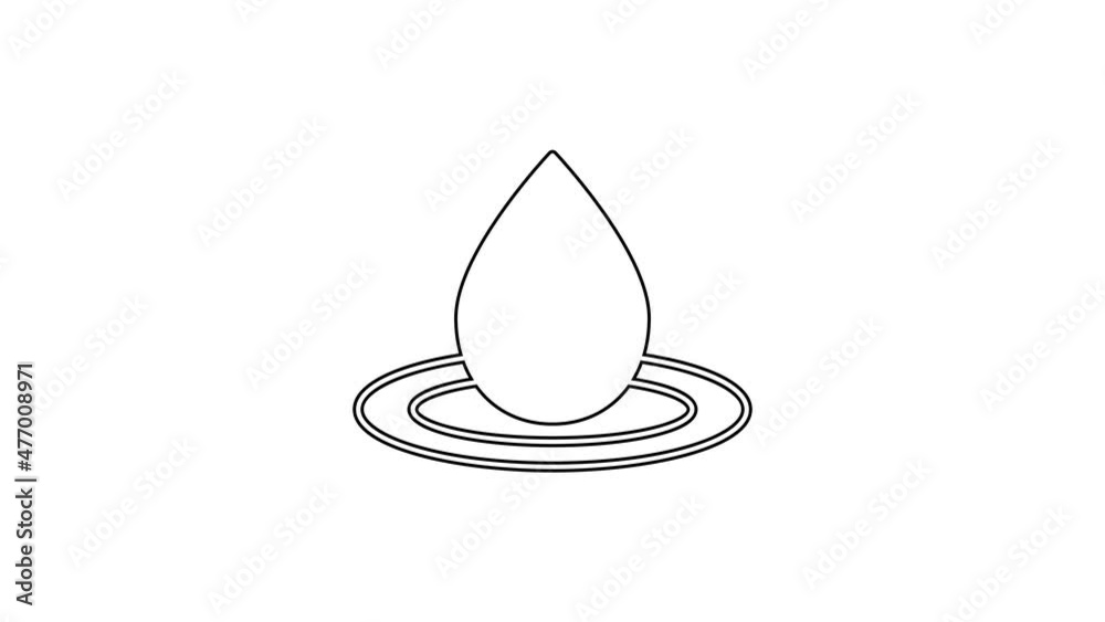 Black line Water drop icon isolated on white background. 4K Video motion graphic animation