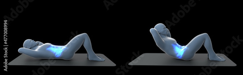 3D Illustration Of Floor Crunch Workout
