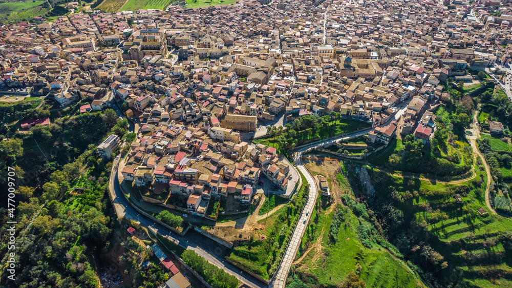 Fototapeta premium Aerial View of Mazzarino, Caltanissetta, Sicily, Italy, Europe