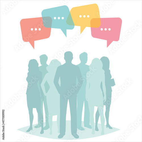 people group silhouettes with speech bubbles. Business team, chat dialog