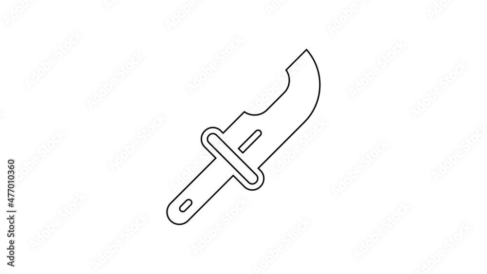 Black line Hunter knife icon isolated on white background. Army knife. 4K Video motion graphic animation Black line Hunter knife icon isolated on white background. Army knife. 4K Video motion graphic animation