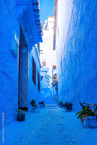 Street and building of old traditional town at Chefchaouen, the blue city in the Morocco © Aerial Film Studio