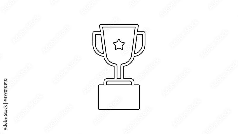 Black line Award cup icon isolated on white background. Winner trophy symbol. Championship or competition trophy. Sports achievement sign. 4K Video motion graphic animation Black line Award cup icon isolated on white background. Winner trophy symbol. Championship or competition trophy. Sports achievement sign. 4K Video motion graphic animation