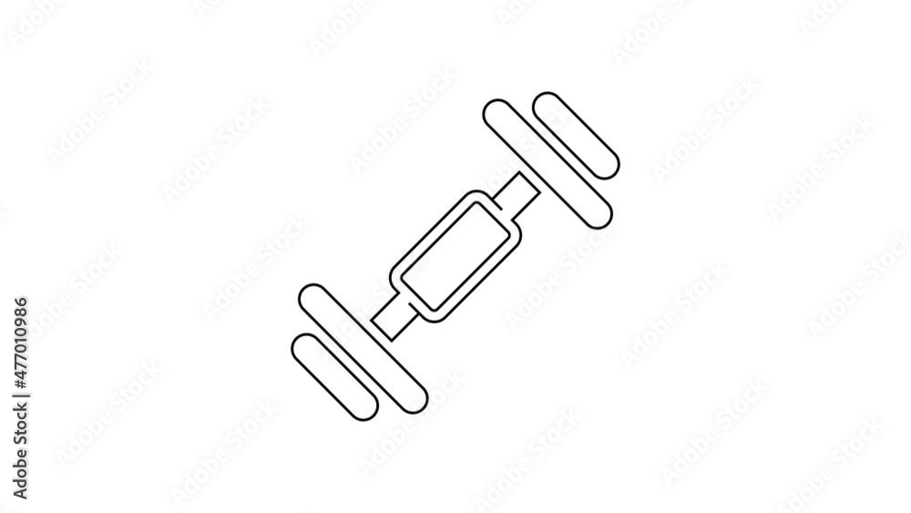 Black line Dumbbell icon isolated on white background. Muscle lifting, fitness barbell, sports equipment. 4K Video motion graphic animation Black line Dumbbell icon isolated on white background. Muscle lifting, fitness barbell, sports equipment. 4K Video motion graphic animation