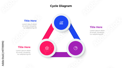 Infographic cyclic diagram with 3 elements. Concept of three steps or options of business cycle. Vector illustration for presentation.