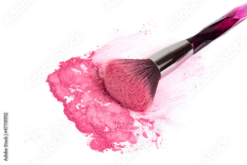 Картината върху платно Make up brush with colorful rouge powder beauty isolated on the white background