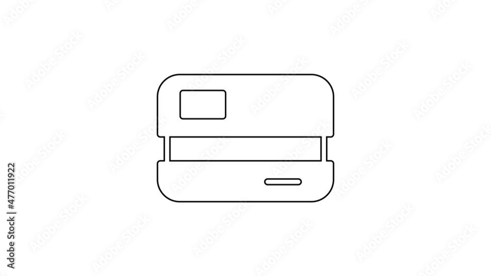 Black line Credit card icon isolated on white background. Online payment. Cash withdrawal. Financial operations. Shopping sign. 4K Video motion graphic animation Black line Credit card icon isolated on white background. Online payment. Cash withdrawal. Financial operations. Shopping sign. 4K Video motion graphic animation