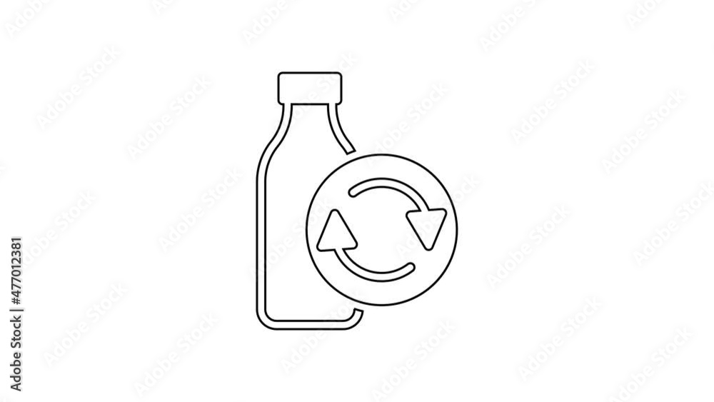 Black line Recycling plastic bottle icon isolated on white background. 4K Video motion graphic animation Black line Recycling plastic bottle icon isolated on white background. 4K Video motion graphic animation