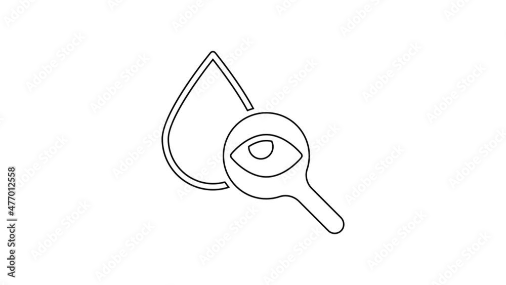 Black line Drop and magnifying glass icon isolated on white background. 4K Video motion graphic animation Black line Drop and magnifying glass icon isolated on white background. 4K Video motion graphic animation