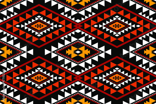 Geometric ethnic oriental seamless pattern traditional Design for background,carpet,wallpaper.clothing,wrapping,Batik fabric,Vector illustration.embroidery style - Sadu, sadou, sadow or sado