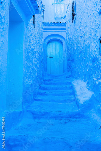 Street and building of old traditional town at Chefchaouen, the blue city in the Morocco