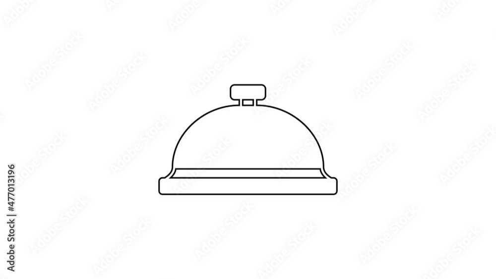 Black line Covered with a tray of food icon isolated on white background. Tray and lid sign. Restaurant cloche with lid. 4K Video motion graphic animation Black line Covered with a tray of food icon isolated on white background. Tray and lid sign. Restaurant cloche with lid. 4K Video motion graphic animation