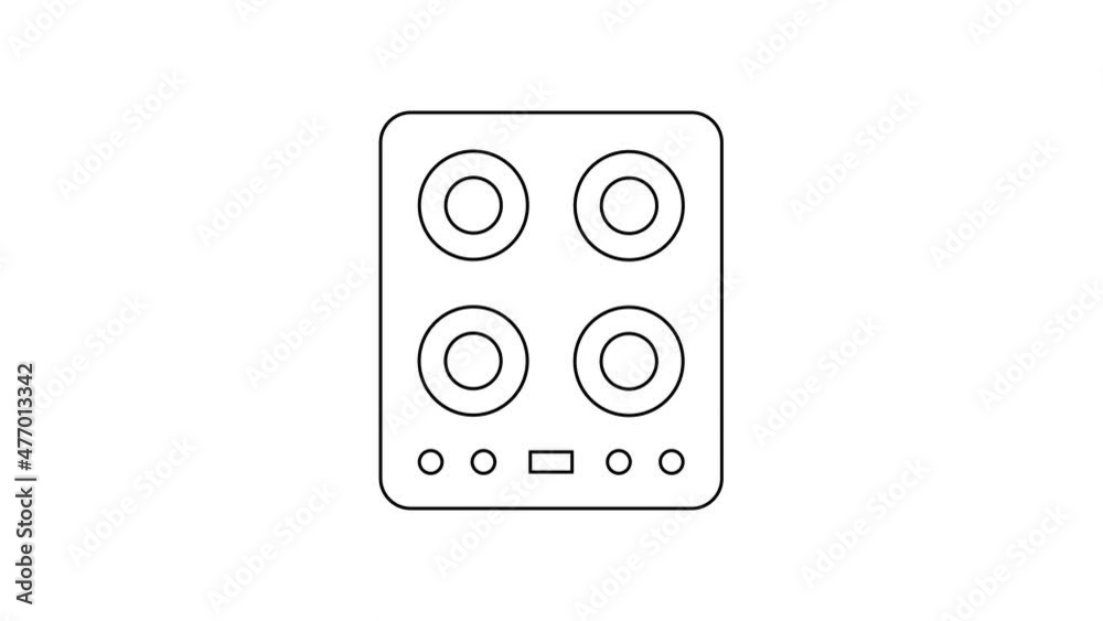 Black line Gas stove icon isolated on white background. Cooktop sign. Hob with four circle burners. 4K Video motion graphic animation Black line Gas stove icon isolated on white background. Cooktop sign. Hob with four circle burners. 4K Video motion graphic animation