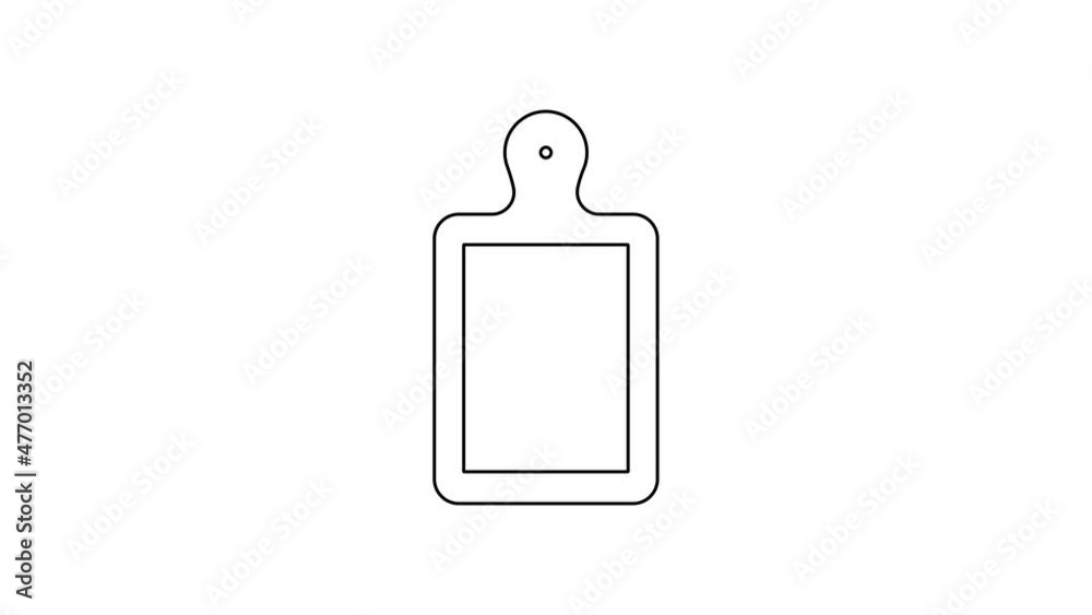 Black line Cutting board icon isolated on white background. Chopping Board symbol. 4K Video motion graphic animation
