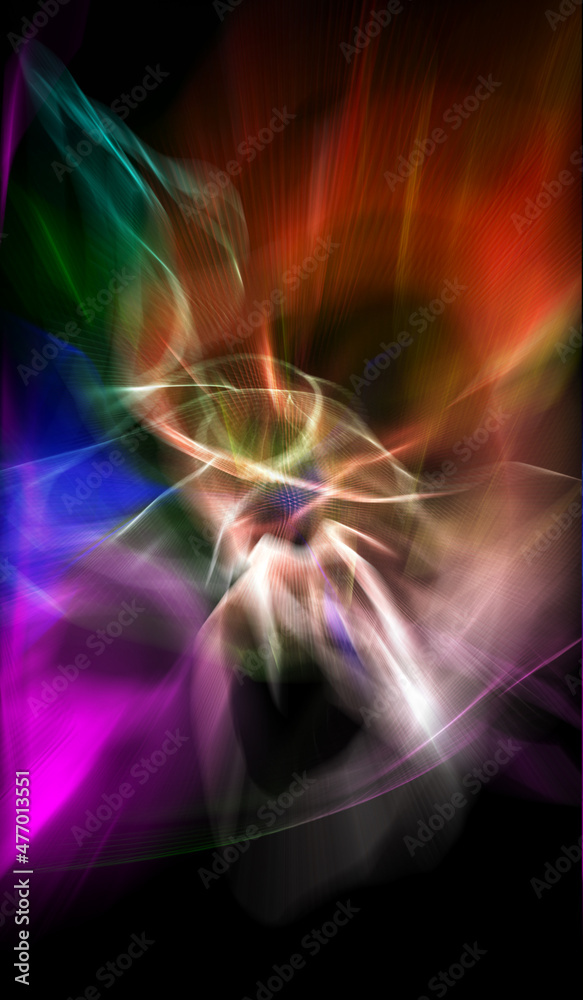 Bright color illustration of the movement on a black background. Abstract motion background. Bright color illustration of the movement on a black background. Abstract motion background.