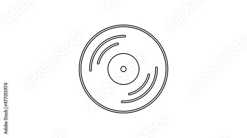 Black line Vinyl disk icon isolated on white background. 4K Video motion graphic animation