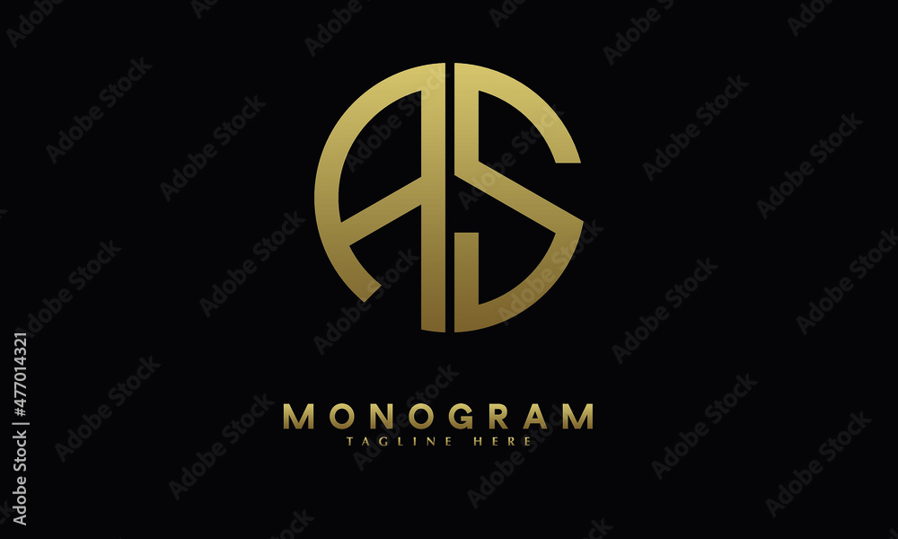 Alphabet AS or SA illustration monogram vector logo template in round shape