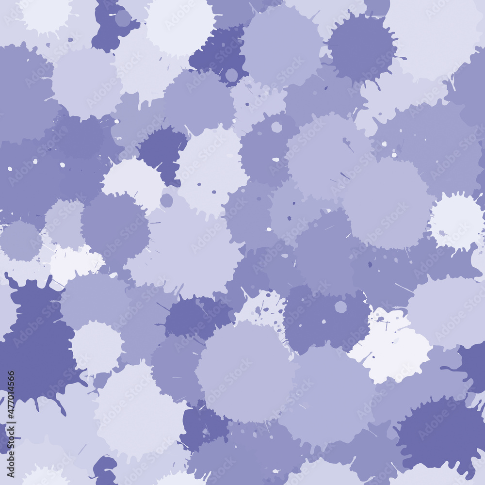 Seamless pattern of randomly splattered watercolor stains in very peri shade