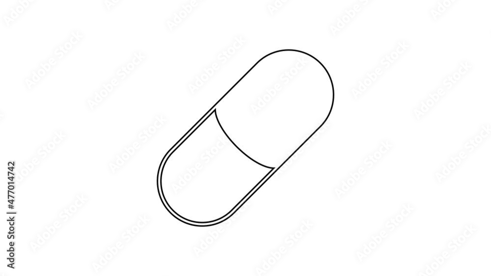 Black line Sleeping pill icon isolated on white background. 4K Video motion graphic animation