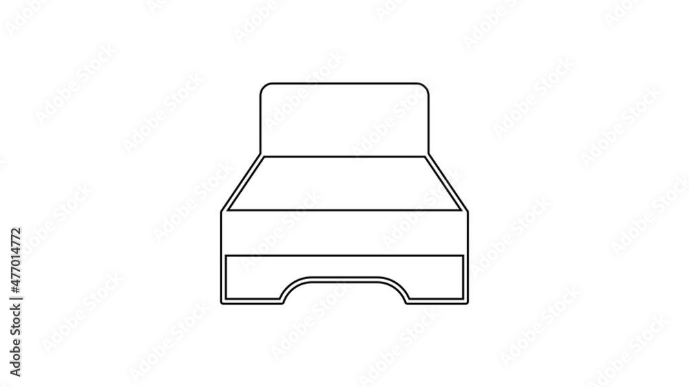 Black line Big bed for two or one person icon isolated on white background. 4K Video motion graphic animation