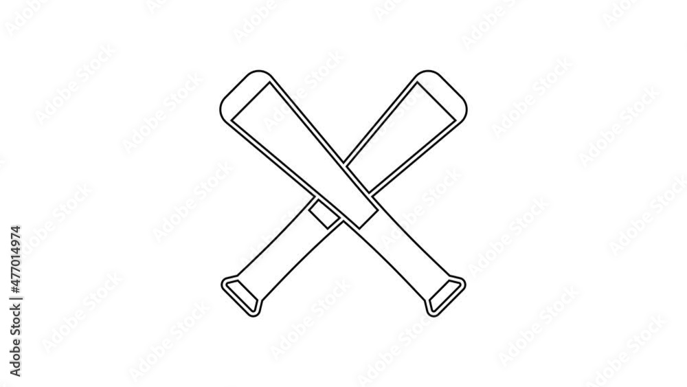 Black line Crossed baseball bat icon isolated on white background. 4K Video motion graphic animation Black line Crossed baseball bat icon isolated on white background. 4K Video motion graphic animation
