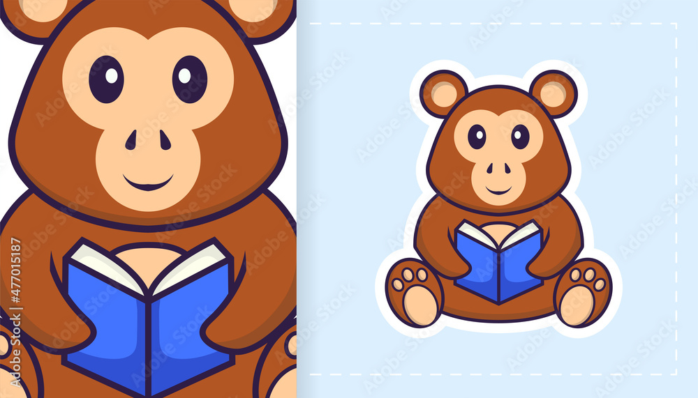 Obraz premium Cute monkey mascot character. Can be used for stickers, patches, textiles, paper. Vector illustration