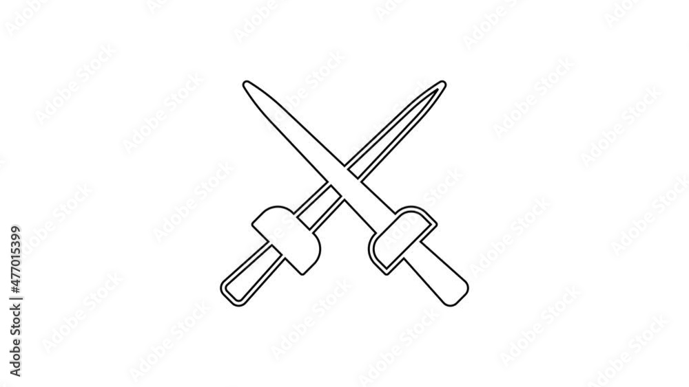 Black line Fencing icon isolated on white background. Sport equipment. 4K Video motion graphic animation Black line Fencing icon isolated on white background. Sport equipment. 4K Video motion graphic animation