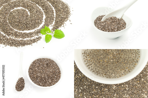 Set of chia seeds isolated on a white background photo