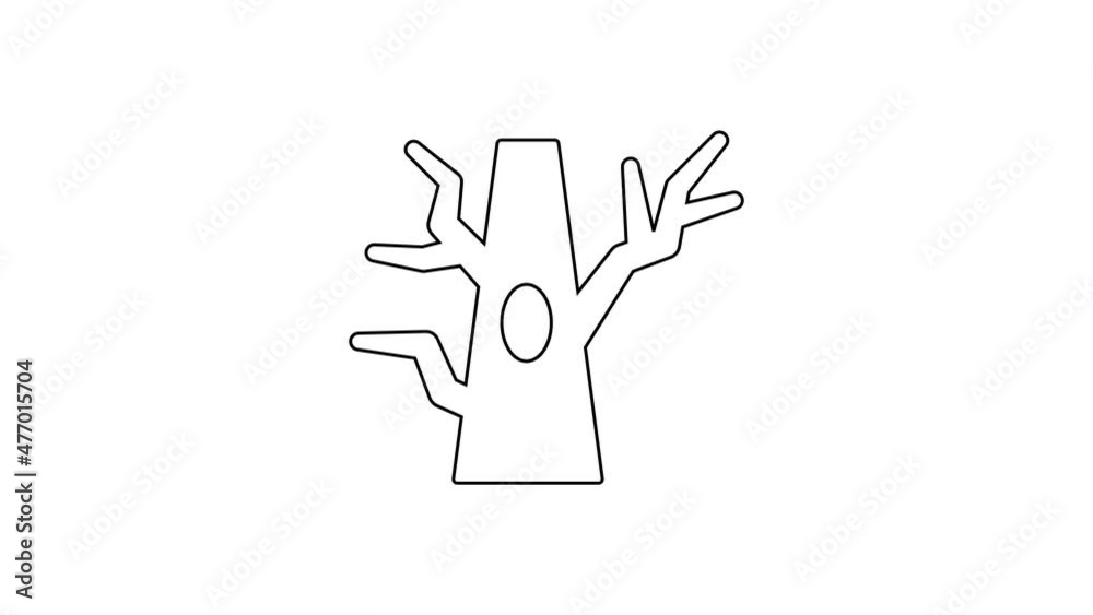 Black line Bare tree icon isolated on white background. 4K Video motion graphic animation Black line Bare tree icon isolated on white background. 4K Video motion graphic animation