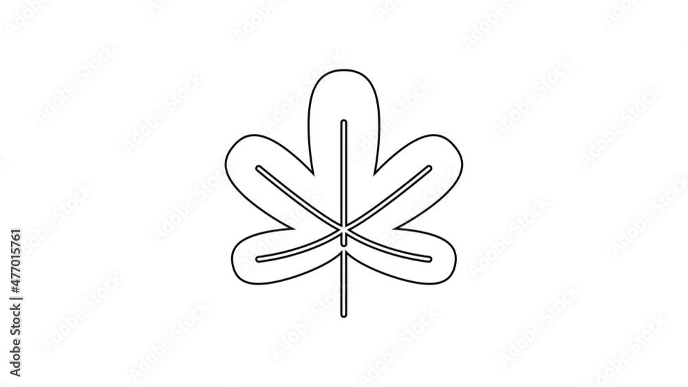 Black line Chestnut leaf icon isolated on white background. 4K Video motion graphic animation