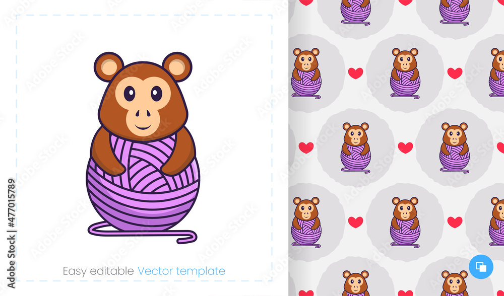 Seamless pattern with cartoon monkey on white background. Can be used on packaging paper, cloth and others. Seamless pattern with cartoon monkey on white background. Can be used on packaging paper, cloth and others.