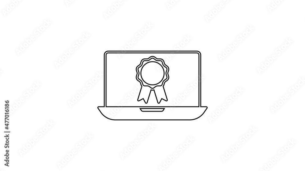 Black line Online education with diploma icon isolated on white background. Diploma online at home. Webinar and video seminar learning. 4K Video motion graphic animation Black line Online education with diploma icon isolated on white background. Diploma online at home. Webinar and video seminar learning. 4K Video motion graphic animation