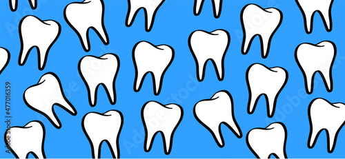 Dentistry, tooth pattern banner. Teeth icon or pictogram. Vector dentist symbol. Cartoon dent logo. healthy or human quote. teeth dental care