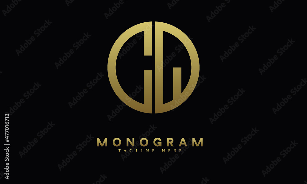 Alphabet CQ or QC illustration monogram vector logo template in round shape