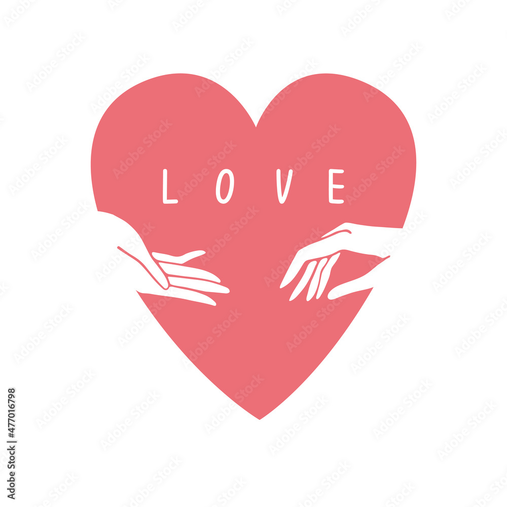 Two hands reaching for each other. Couple in love. Hands and heart. Happy Valentine's day. World Heart Day. Outline hands. Flat design. Two hands reaching for each other. Couple in love. Hands and heart. Happy Valentine's day. World Heart Day. Outline hands. Flat design.