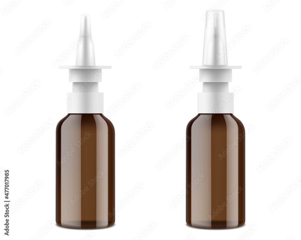 Vettoriale Stock Amber Glass Nasal Spray Bottle. Realistic medical  containers, packaging mockup template. 3d vector illustration | Adobe Stock