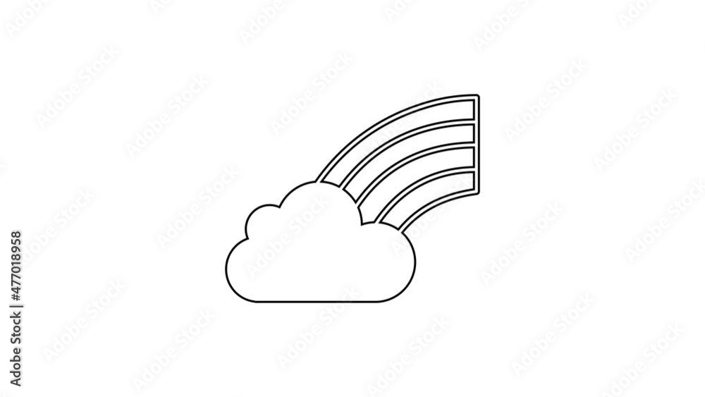 Black line Rainbow with cloud icon isolated on white background. Happy Saint Patricks day. National Irish holiday. 4K Video motion graphic animation Black line Rainbow with cloud icon isolated on white background. Happy Saint Patricks day. National Irish holiday. 4K Video motion graphic animation