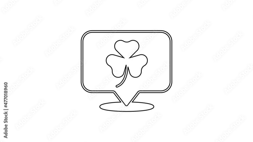 Black line Clover trefoil leaf icon isolated on white background. Happy Saint Patricks day. National Irish holiday. 4K Video motion graphic animation Black line Clover trefoil leaf icon isolated on white background. Happy Saint Patricks day. National Irish holiday. 4K Video motion graphic animation