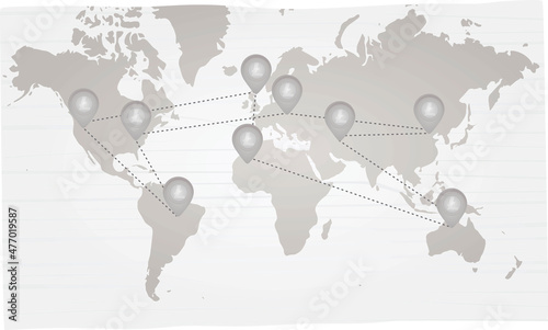 Litecoin transactions worldwide. vector illustration