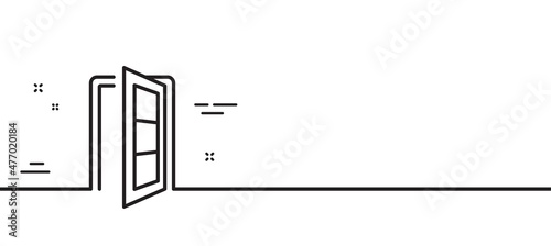 Open door line icon. Entrance doorway sign. Building entry symbol. Minimal line illustration background. Open door line icon pattern banner. White web template concept. Vector