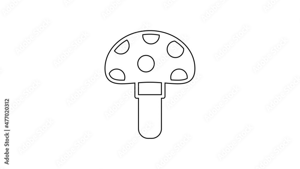 Black line Psilocybin mushroom icon isolated on white background. Psychedelic hallucination. 4K Video motion graphic animation Black line Psilocybin mushroom icon isolated on white background. Psychedelic hallucination. 4K Video motion graphic animation