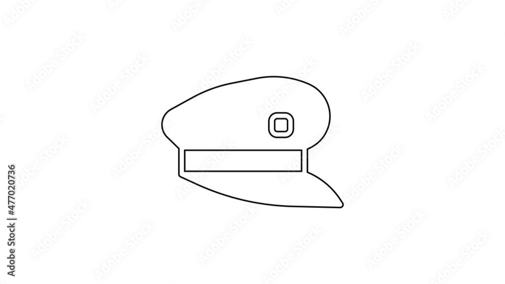 Black line Train driver hat icon isolated on white background. 4K Video motion graphic animation Black line Train driver hat icon isolated on white background. 4K Video motion graphic animation