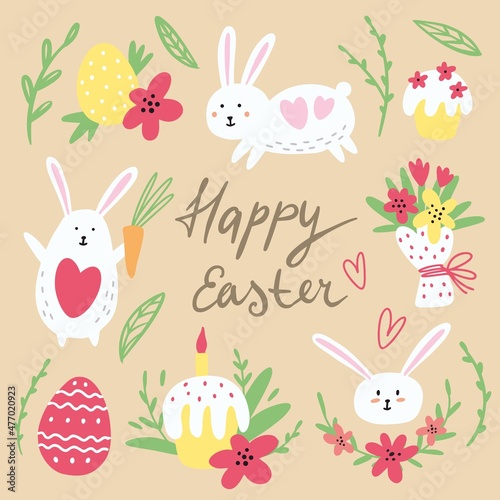 Illustration with Easter bunnies