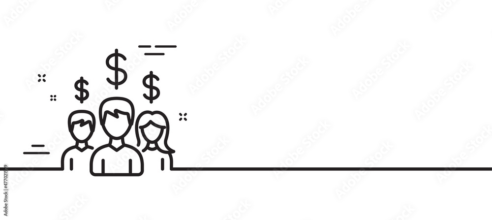 Business networking line icon. Group of people with Dollar signs. Minimal line illustration background. Salary employees line icon pattern banner. White web template concept. Vector Business networking line icon. Group of people with Dollar signs. Minimal line illustration background. Salary employees line icon pattern banner. White web template concept. Vector